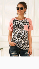 Load image into Gallery viewer, ROUND COLLAR LEOPARD PATTERN PATCHWORK T-SHIRT
