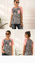 Load image into Gallery viewer, ROUND COLLAR LEOPARD PATTERN PATCHWORK T-SHIRT
