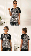 Load image into Gallery viewer, ROUND COLLAR LEOPARD PATTERN PATCHWORK T-SHIRT
