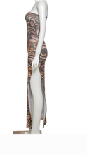 Load image into Gallery viewer, SEXY TIGER PRINT SLEEVELESS ONE SHOULDER SPLIT MAXI DRESS
