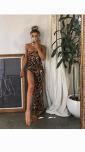 Load image into Gallery viewer, SEXY TIGER PRINT SLEEVELESS ONE SHOULDER SPLIT MAXI DRESS
