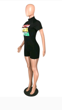 Load image into Gallery viewer, TURTLE NECK GRAPHIC PRINTED SHORT SLEEVE ROMPER
