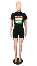 Load image into Gallery viewer, TURTLE NECK GRAPHIC PRINTED SHORT SLEEVE ROMPER
