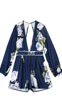 Load image into Gallery viewer, SEXY V-NECK FLORAL PRINT LONG-SLEEVE BACKLESS HIGH-WAISTED ROMPERS
