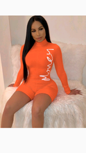 Load image into Gallery viewer, STAND COLLAR LETTER PRINT LONGSLEEVE SKIN TIGHT ROMPER
