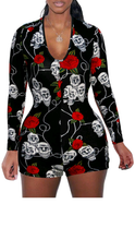 Load image into Gallery viewer, SKULL ROSE PRINT LONG-SLEEVE ROMPER

