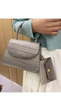 Load image into Gallery viewer, GRADIENT COLOR METAL CHAIN CROCODILE PATTERN CROSSBODY BAG
