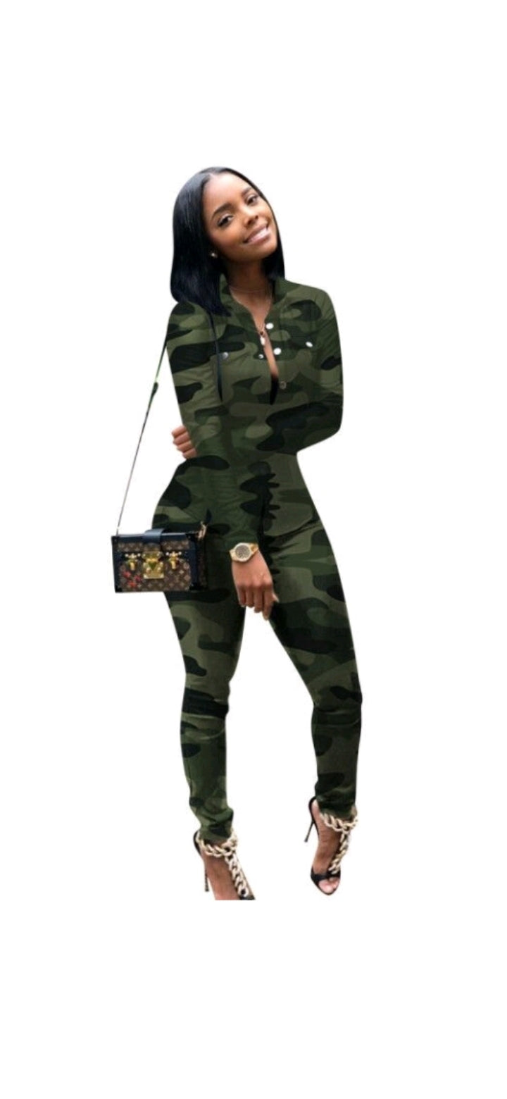 LAPEL SINGLE-BREASTED LONG SLEEVE CAMOUFLAGE PRINT SHIRT AND SLIM PANTS