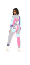 Load image into Gallery viewer, WOMEN'S CASUAL COLOR BLOCKING LETTER PRINTING SWEATSHIRT AND PANTS 2-PIECE SET
