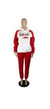 Load image into Gallery viewer, WOMEN'S FASHION LETTER PRINTING COLOR BLOCKING HOODIE AND SWEATPANTS 2-PIECE SET
