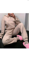 Load image into Gallery viewer, WOMEN'S FASHION RHINESTONE LETTER DECORATE HOODIE AND SWEATPANTS 2-PIECE SET
