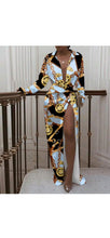 Load image into Gallery viewer, WOMEN'S FASHION GRAPHIC PRINTED LAPEL SLIDE-SLIT MAXI DRESS
