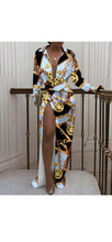 Load image into Gallery viewer, WOMEN'S FASHION GRAPHIC PRINTED LAPEL SLIDE-SLIT MAXI DRESS

