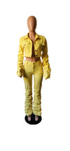 Load image into Gallery viewer, WOMEN'S FASHION SOLID COLOR FLARE SLEEVE CROP TOP AND PANTS 2-PIECE SET
