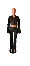Load image into Gallery viewer, WOMEN'S FASHION SOLID COLOR FLARE SLEEVE CROP TOP AND PANTS 2-PIECE SET
