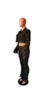 Load image into Gallery viewer, WOMEN'S FASHION SOLID COLOR FLARE SLEEVE CROP TOP AND PANTS 2-PIECE SET
