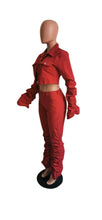 Load image into Gallery viewer, WOMEN'S FASHION SOLID COLOR FLARE SLEEVE CROP TOP AND PANTS 2-PIECE SET
