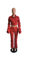 Load image into Gallery viewer, WOMEN'S FASHION SOLID COLOR FLARE SLEEVE CROP TOP AND PANTS 2-PIECE SET
