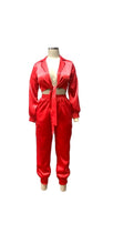 Load image into Gallery viewer, SOLID COLOR SATIN FABRIC WOMEN LONG SLEEVE CROPPED TOP JOGGER PANTS 2-PIECE SET
