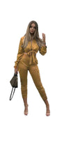 Load image into Gallery viewer, SOLID COLOR SATIN FABRIC WOMEN LONG SLEEVE CROPPED TOP JOGGER PANTS 2-PIECE SET
