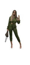 Load image into Gallery viewer, SOLID COLOR SATIN FABRIC WOMEN LONG SLEEVE CROPPED TOP JOGGER PANTS 2-PIECE SET
