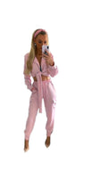 Load image into Gallery viewer, SOLID COLOR SATIN FABRIC WOMEN LONG SLEEVE CROPPED TOP JOGGER PANTS 2-PIECE SET
