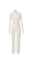Load image into Gallery viewer, SOLID COLOR LONG-SLEEVED MESH SEE-THROUGH SIDE-SLIT DRESS
