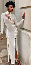 Load image into Gallery viewer, SOLID COLOR LONG-SLEEVED MESH SEE-THROUGH SIDE-SLIT DRESS
