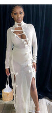 Load image into Gallery viewer, SOLID COLOR LONG-SLEEVED MESH SEE-THROUGH SIDE-SLIT DRESS

