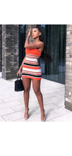 Load image into Gallery viewer, MULTI-COLOR STRIPE STRAPLESS STRINGY SELVEDGE MINI BODYCON DRESS
