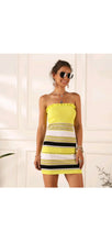 Load image into Gallery viewer, MULTI-COLOR STRIPE STRAPLESS STRINGY SELVEDGE MINI BODYCON DRESS
