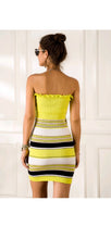 Load image into Gallery viewer, MULTI-COLOR STRIPE STRAPLESS STRINGY SELVEDGE MINI BODYCON DRESS
