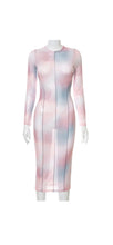 Load image into Gallery viewer, MULTI-COLORED SEE THROUGH LONGSLEEVE BODYCON DRESS
