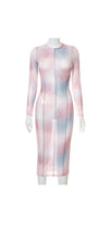 Load image into Gallery viewer, MULTI-COLORED SEE THROUGH LONGSLEEVE BODYCON DRESS
