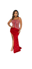 Load image into Gallery viewer, WOMEN'S SEQUIN RHINESTONE IRREGULAR HEM BODYCON SIDE-SLIT SLIP DRESS
