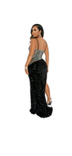 Load image into Gallery viewer, WOMEN'S SEQUIN RHINESTONE IRREGULAR HEM BODYCON SIDE-SLIT SLIP DRESS
