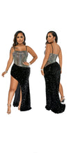 Load image into Gallery viewer, WOMEN'S SEQUIN RHINESTONE IRREGULAR HEM BODYCON SIDE-SLIT SLIP DRESS
