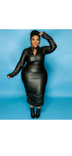 Load image into Gallery viewer, SEXY TIGHT-FITTING STRETCH PU PLUS SIZE LONG SLEEVE MAXI DRESS
