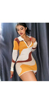 Load image into Gallery viewer, AUTUMN WINTER MULTI-COLOR POLO COLLAR LONG SLEEVE TIGHT FITTED MINI DRESS
