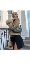 Load image into Gallery viewer, PLUSH FAUX FUR COLLAR SUEDE ZIPPER SHORT JACKET
