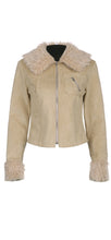 Load image into Gallery viewer, PLUSH FAUX FUR COLLAR SUEDE ZIPPER SHORT JACKET
